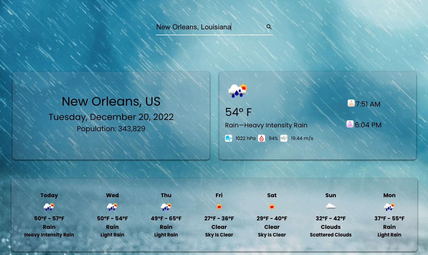 Screenshot of project: Weather App